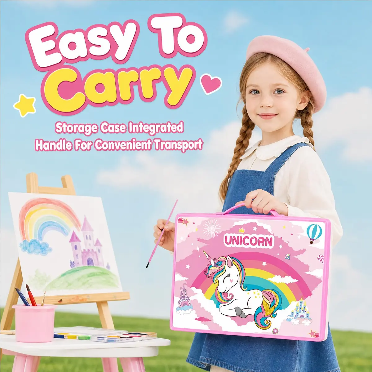 homicozy Unicorn Art Case Drawing Kit for Kids 243 PCS | Includes Easel, Crayons, Pencils, Markers, Coloring Book, Stickers - view 4