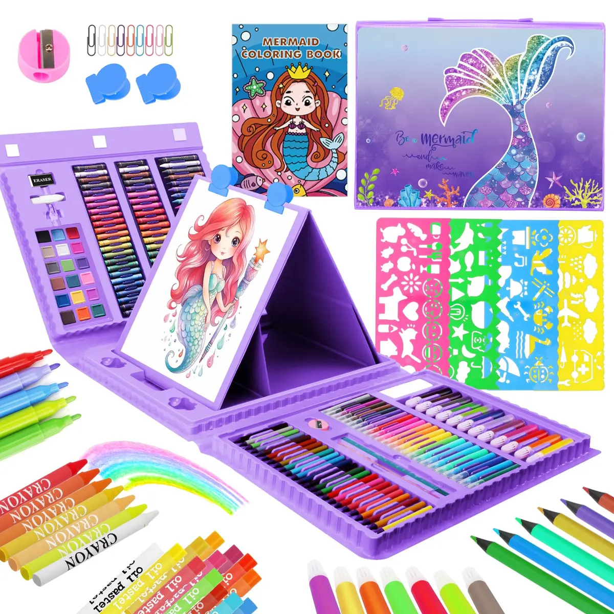 homicozy Art Supplies for Kids Ages 4-12 | Mermaid Drawing Sets with Double Sided Easel (243 pcs, Portable) - main product image