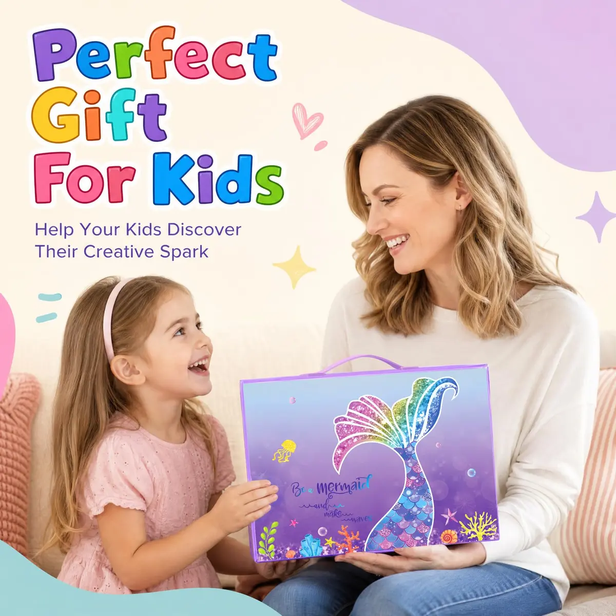 homicozy Art Supplies for Kids Ages 4-12 | Mermaid Drawing Sets with Double Sided Easel (243 pcs, Portable) - view 8