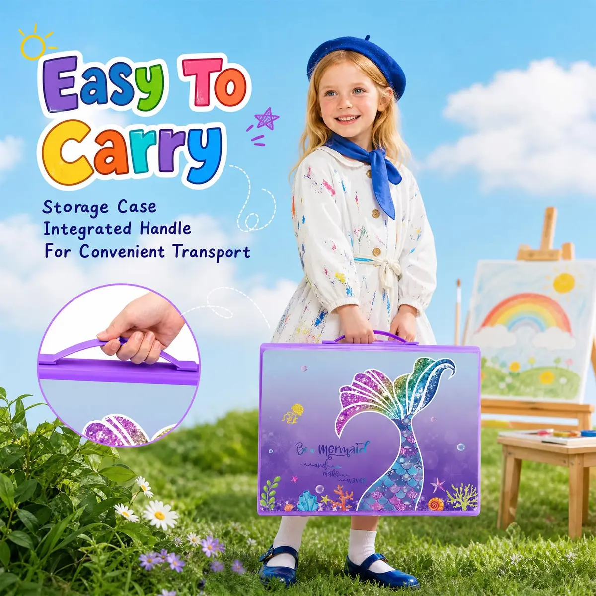 homicozy Art Supplies for Kids Ages 4-12 | Mermaid Drawing Sets with Double Sided Easel (243 pcs, Portable) - view 4