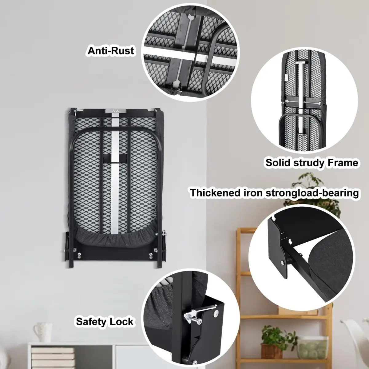Duwee Wall Mounted Ironing Board with Heat Resistant Cover & Felt Padding 93cm (36") x 32cm (12") | Space-Saving Foldable Design - view 5