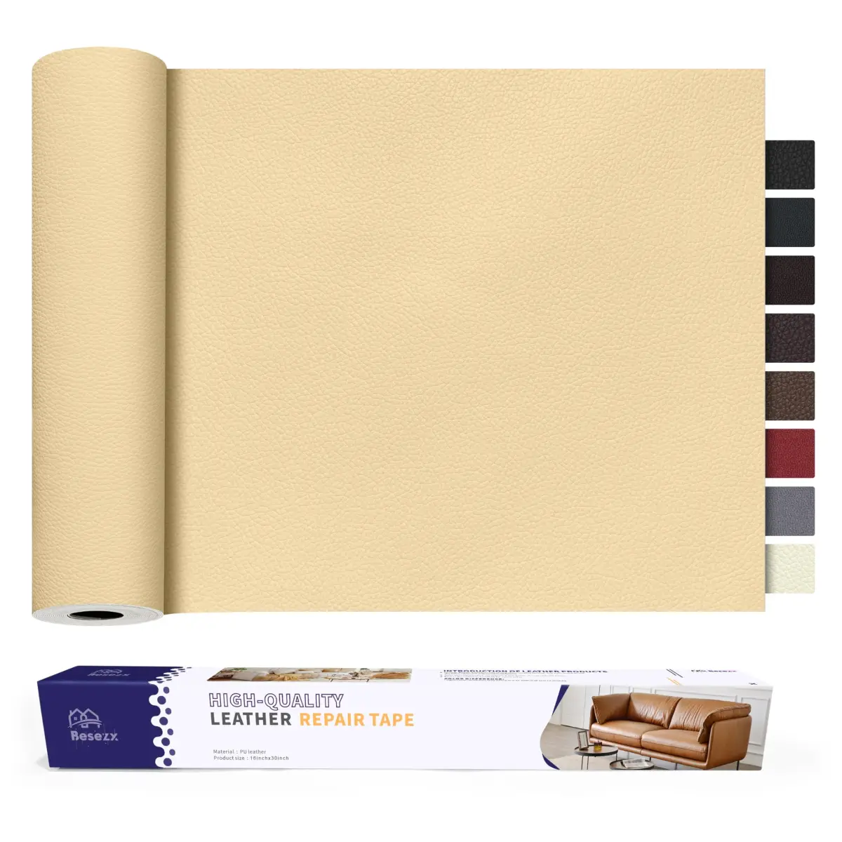 Besezx Leather Repair Patch Tape Kit Beige-Litchi Grain 76.2cm x 40.6cm (30in x 16in) | Self-Adhesive Vinyl & Leather Repair - main product image