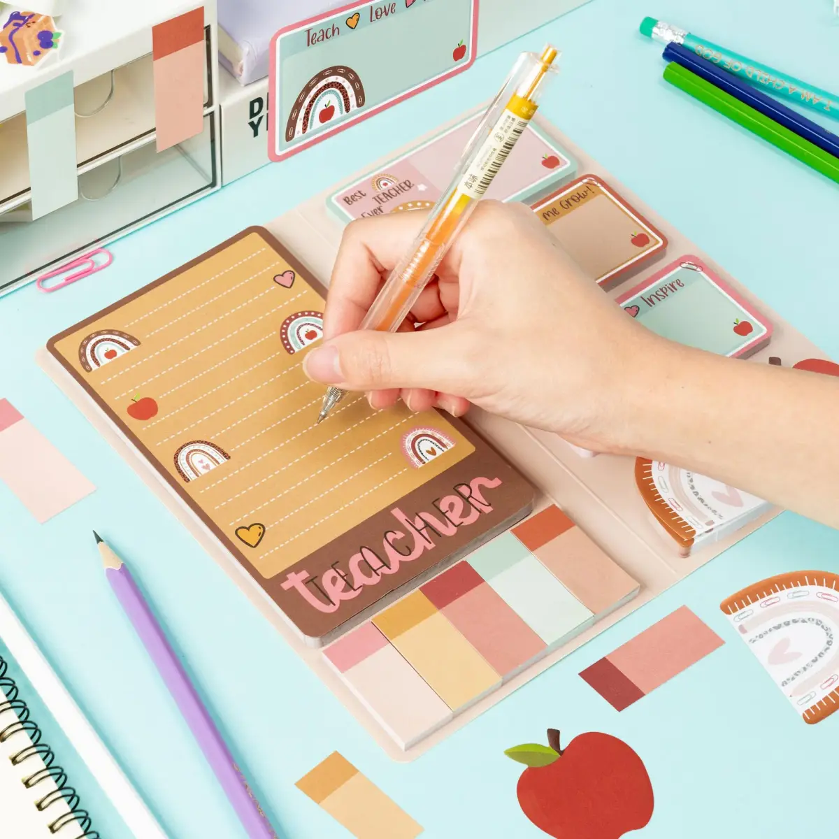 Xqumoi Boho Teacher Sticky Notes Set (550 Sheets, Brown) | Thank You for Helping Me Grow Design - view 2