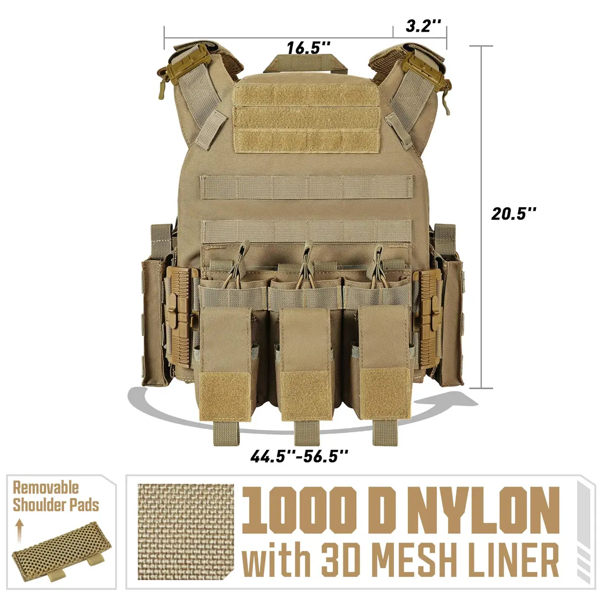 GFIRE Tactical Vest Elite Brown | Lightweight 3D Breathable Vest for Training - view 3