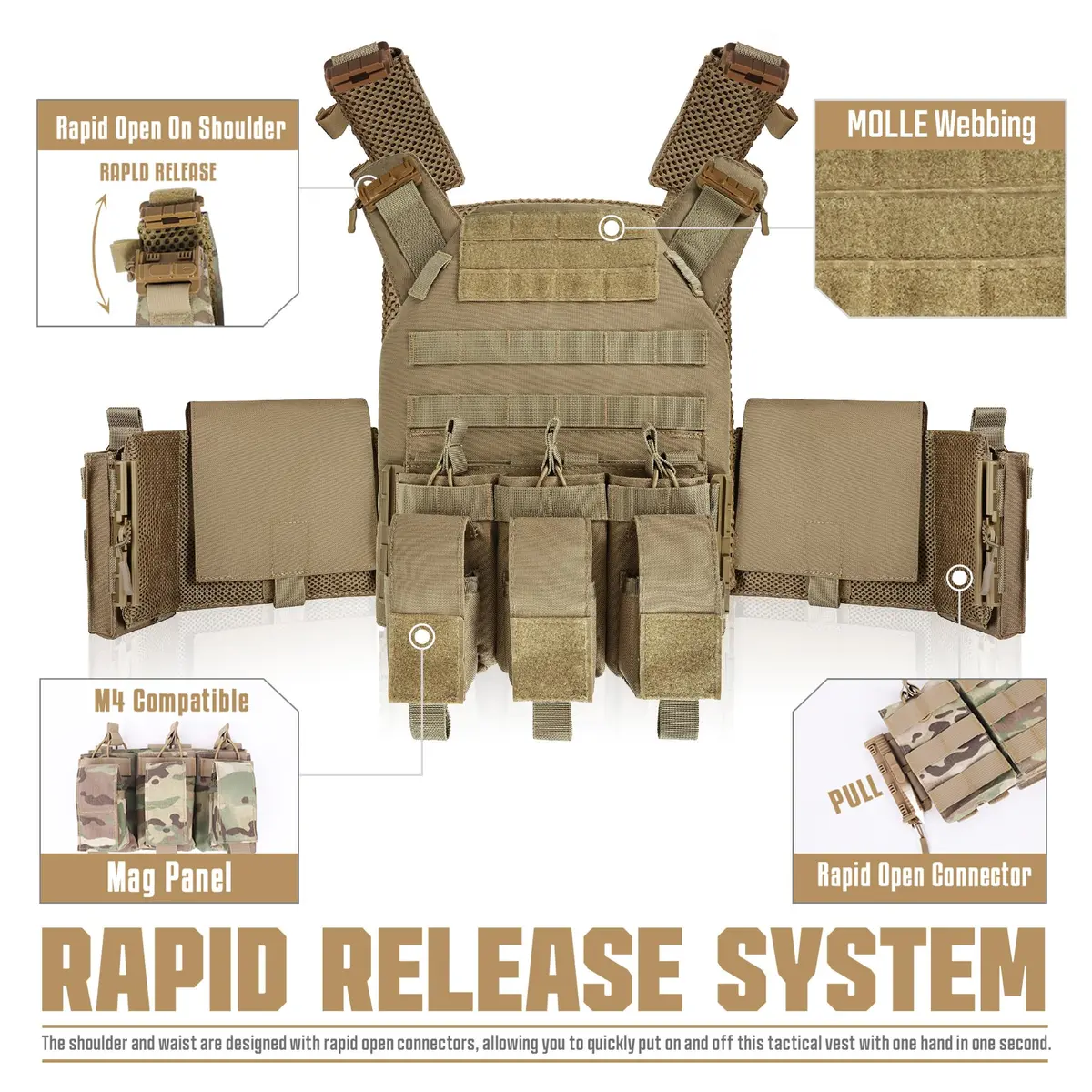 GFIRE Tactical Vest Elite Brown | Lightweight 3D Breathable Vest for Training - view 4