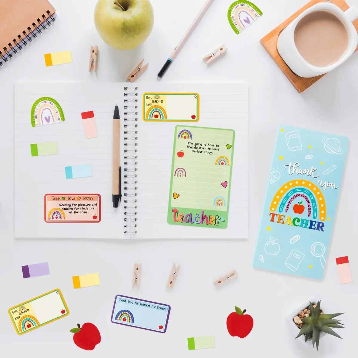 Xqumoi Boho Rainbow Teacher Sticky Notes Set, 550 Sheets | Cute Design for Appreciation Gifts - view 4
