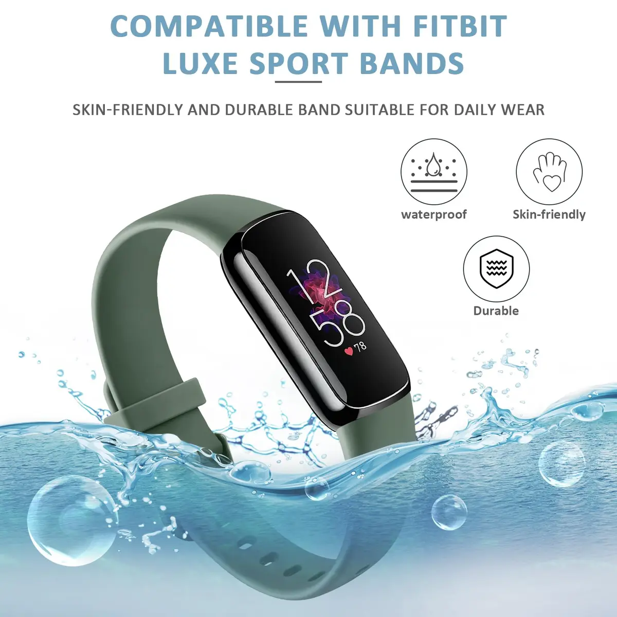 AK Sport Band for Fitbit Luxe Large (Avocado Green) | Soft Silicone Replacement Strap - view 5