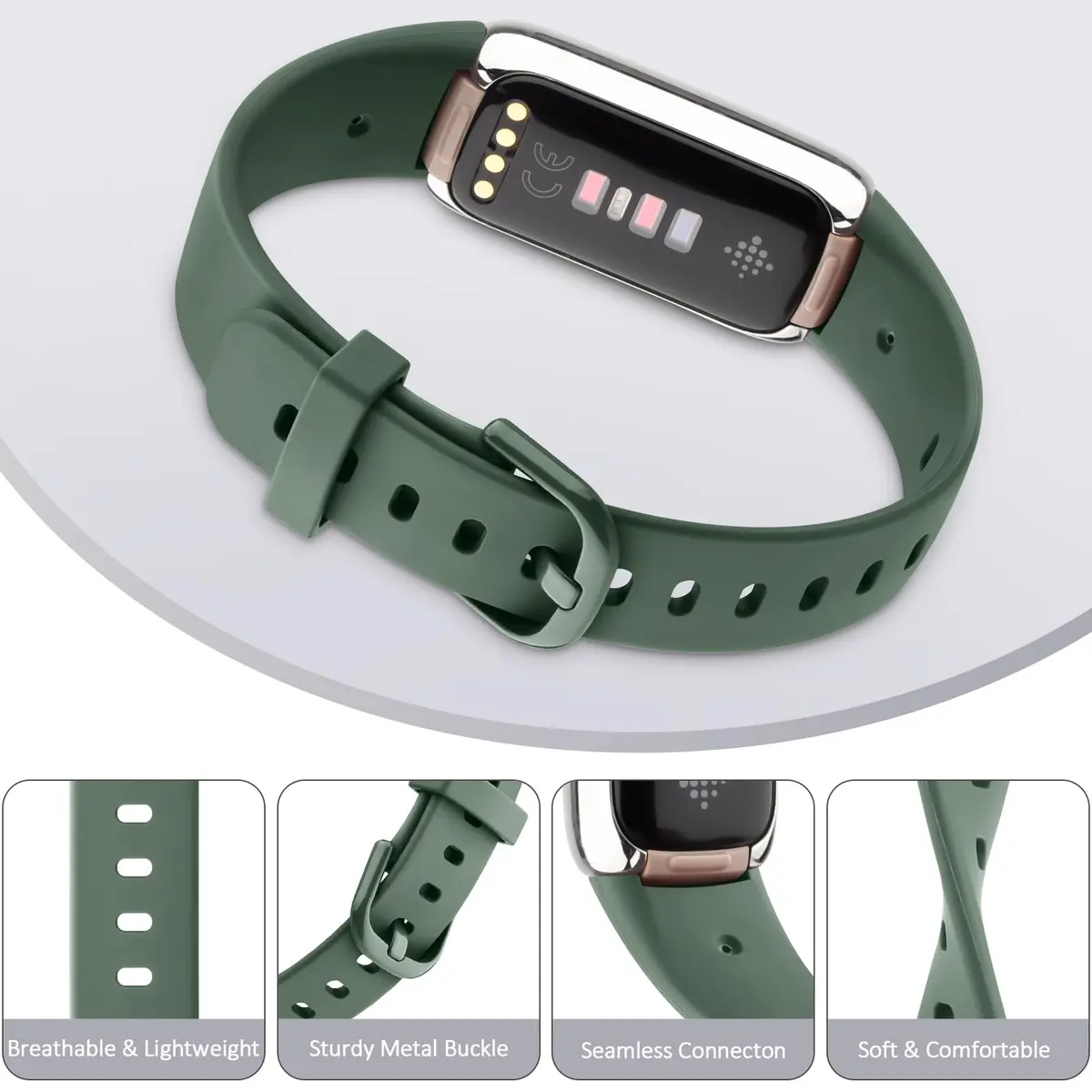 AK Sport Band for Fitbit Luxe Large (Avocado Green) | Soft Silicone Replacement Strap - view 4