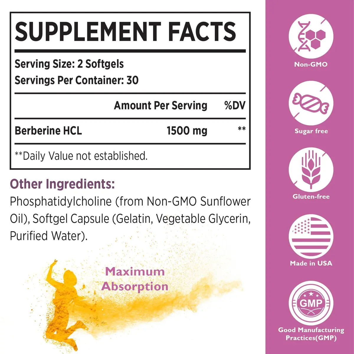KoNefancy Liposomal Berberine Supplement 1500mg | Third Party Tested, 60 Softgels for Heart & Metabolic Support - view 6