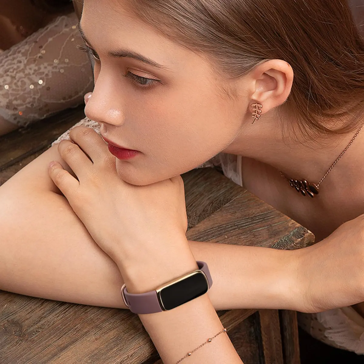 AK Sport Band for Fitbit Luxe Large Smoke Violet | Soft Silicone Replacement Strap - view 6