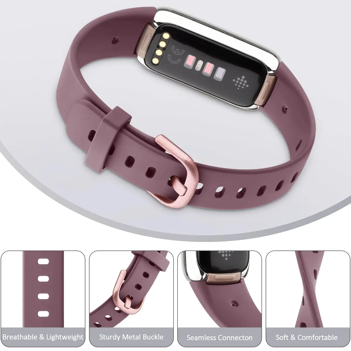 AK Sport Band for Fitbit Luxe Large Smoke Violet | Soft Silicone Replacement Strap - view 4