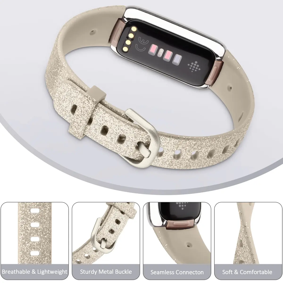 AK Sport Band Compatible with Fitbit Luxe, Large Glistening Champagne Gold | Silicone Replacement Strap - view 4