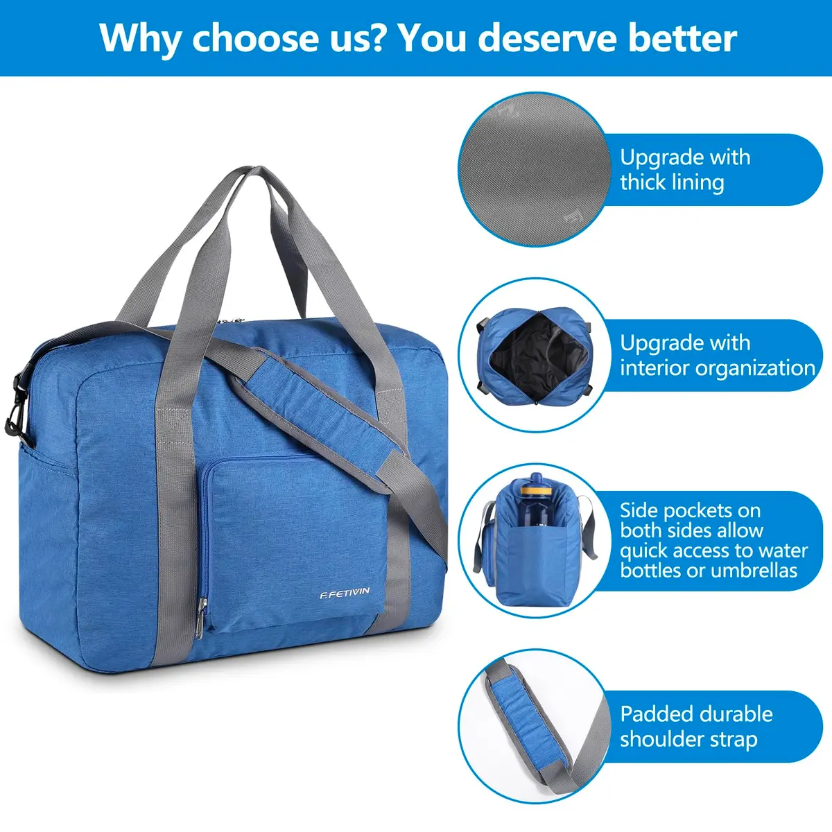 F.FETIVIN Personal Item Bag 17.7x12.6x6.3 in | 25L Foldable Travel Duffel for Women & Men - view 6