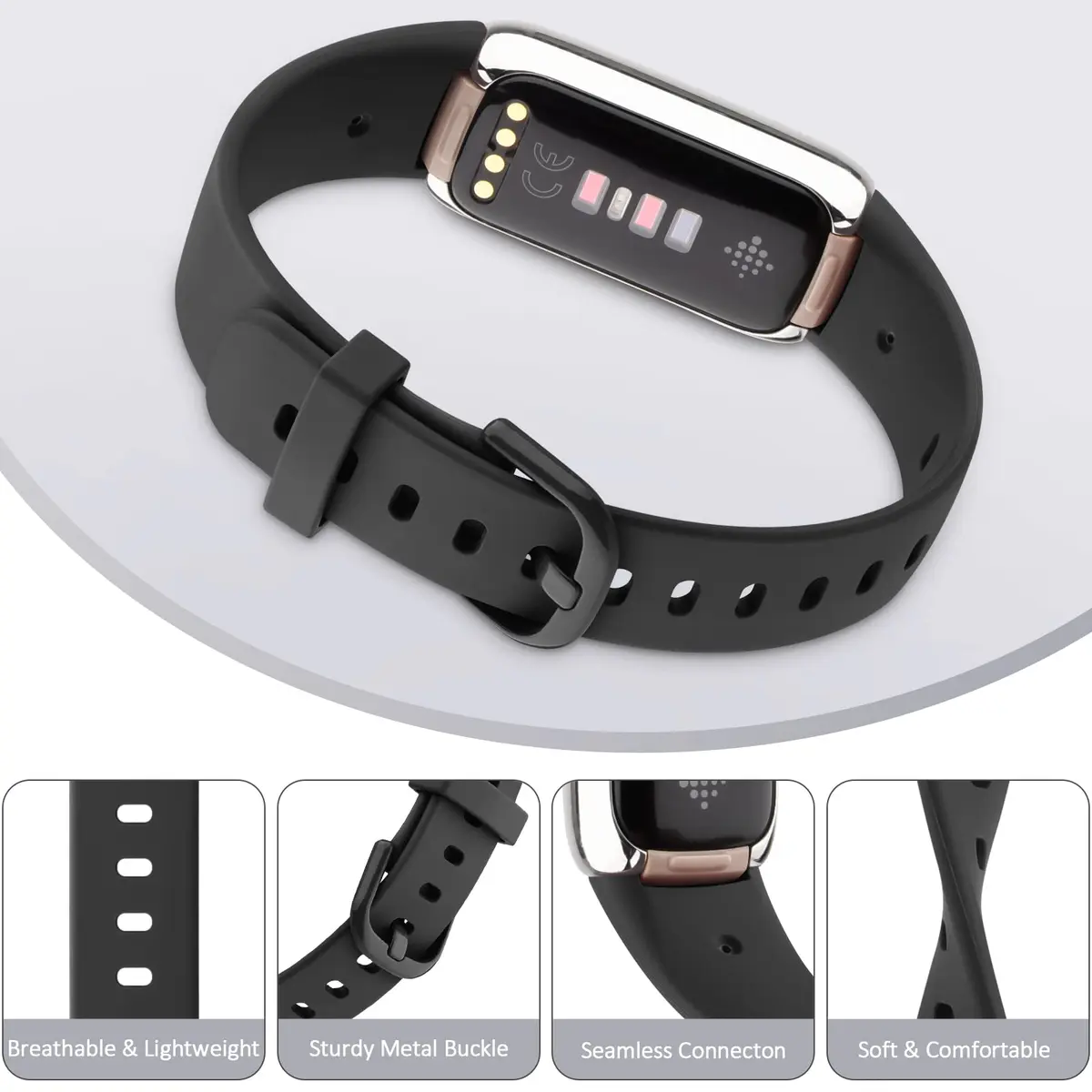 AK Sport Band for Fitbit Luxe, Soft Silicone Replacement Strap (Small, Black) | Lightweight & Water-Resistant - view 3
