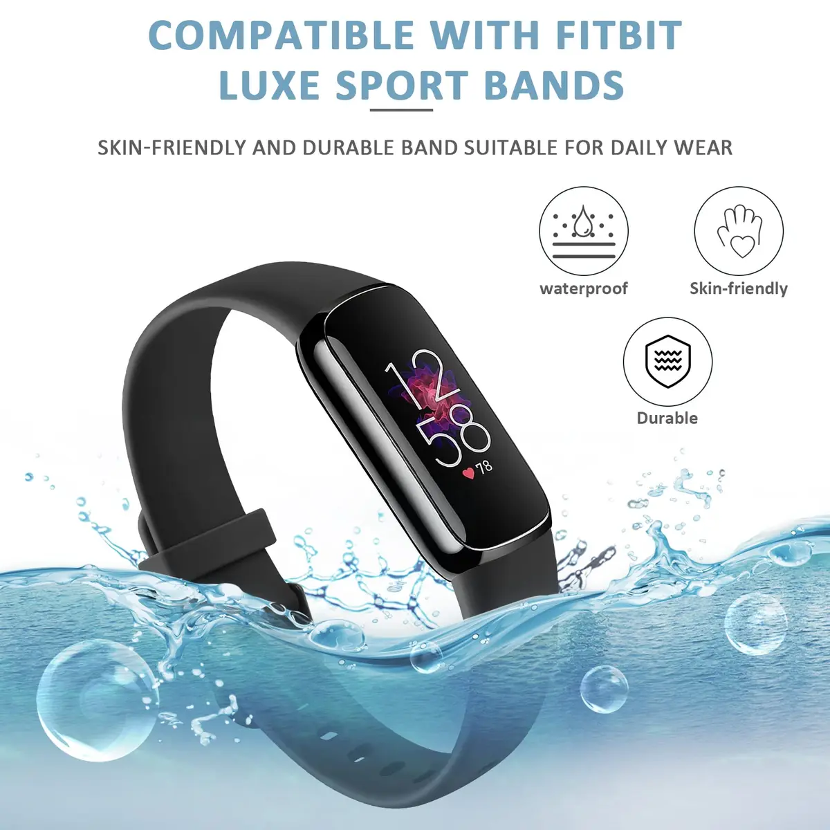 AK Sport Band for Fitbit Luxe, Soft Silicone Replacement Strap (Small, Black) | Lightweight & Water-Resistant - view 4