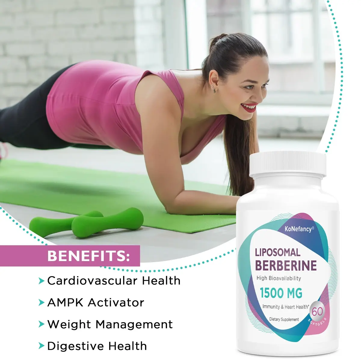 KoNefancy Liposomal Berberine Supplement 1500mg | Third Party Tested, 2 Pack for Enhanced Absorption - view 5