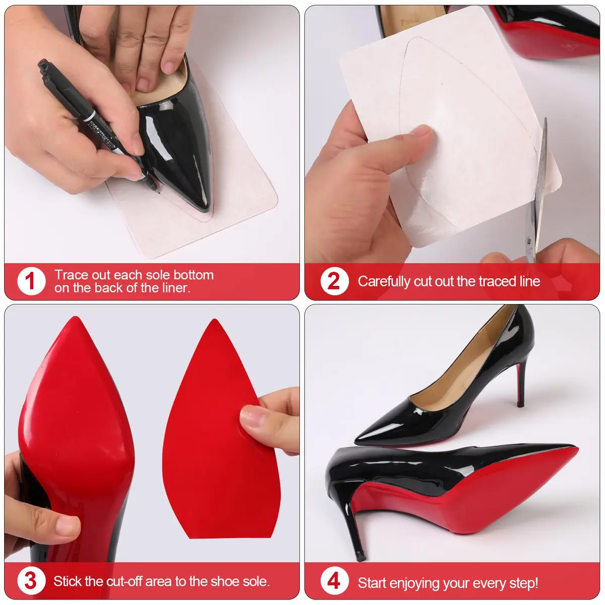 Ashoesert Red Bottom Shoe Sole Protector 15.2cm x 11.4cm (6"x4.5") | Non-Slip Traction for Christian Louboutin Heels - view 6