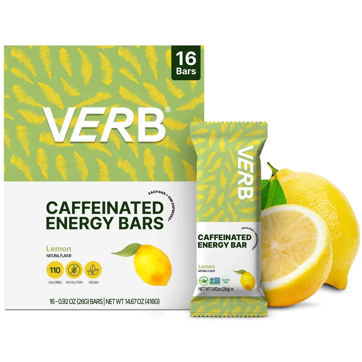Verb Caffeinated Energy Bars Lemon 26g | Long-Lasting Focus & Refreshing Flavor - main product image