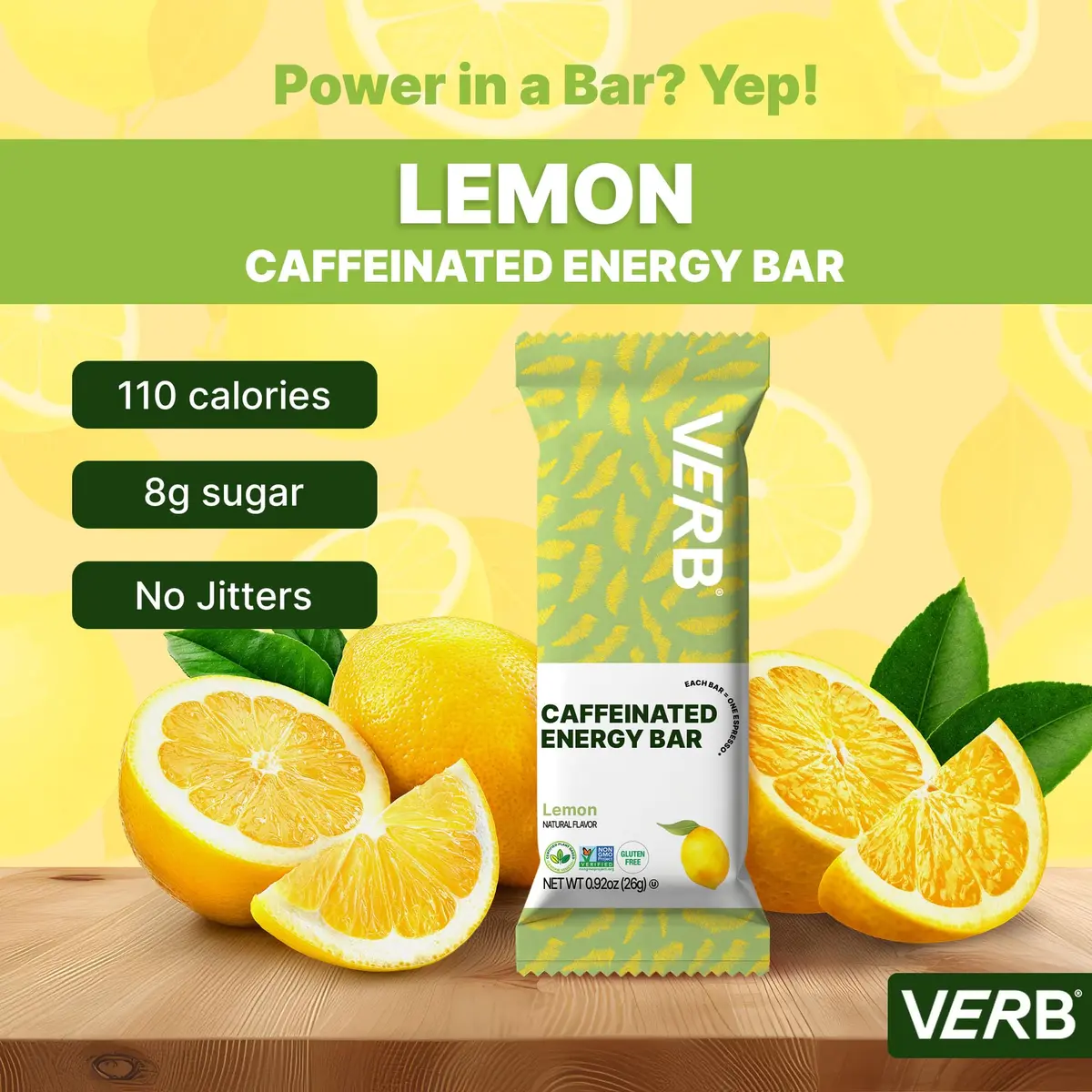 Verb Caffeinated Energy Bars Lemon 26g | Long-Lasting Focus & Refreshing Flavor - view 2