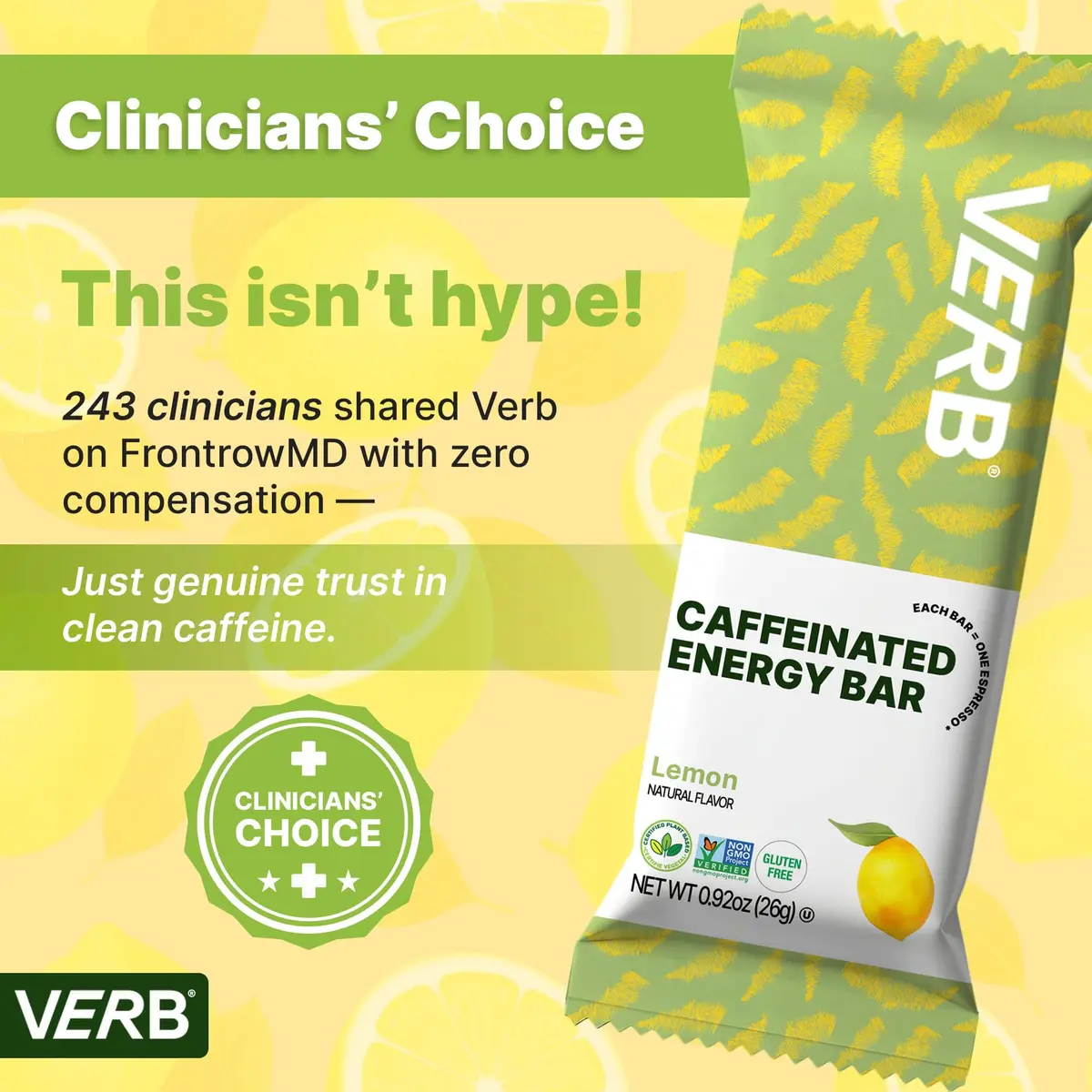 Verb Caffeinated Energy Bars Lemon 26g | Long-Lasting Focus & Refreshing Flavor - view 4