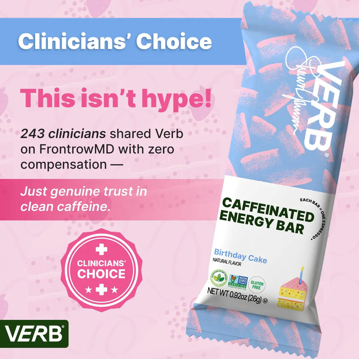 Verb Caffeinated Energy Bars Birthday Cake 26g | Vegan, Gluten-Free, Low Sugar, 16 Pack - view 4