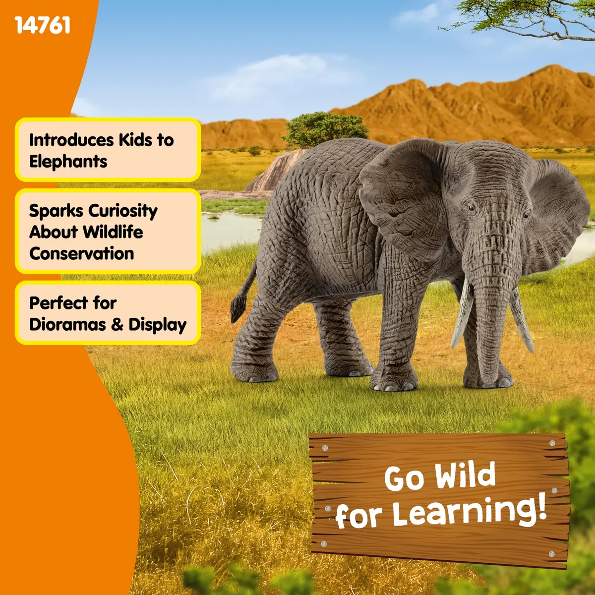 Schleich African Elephant Female Figurine 14.5 cm (5.7 inches) | Realistic Wildlife Toy for Kids Ages 3+ - view 5