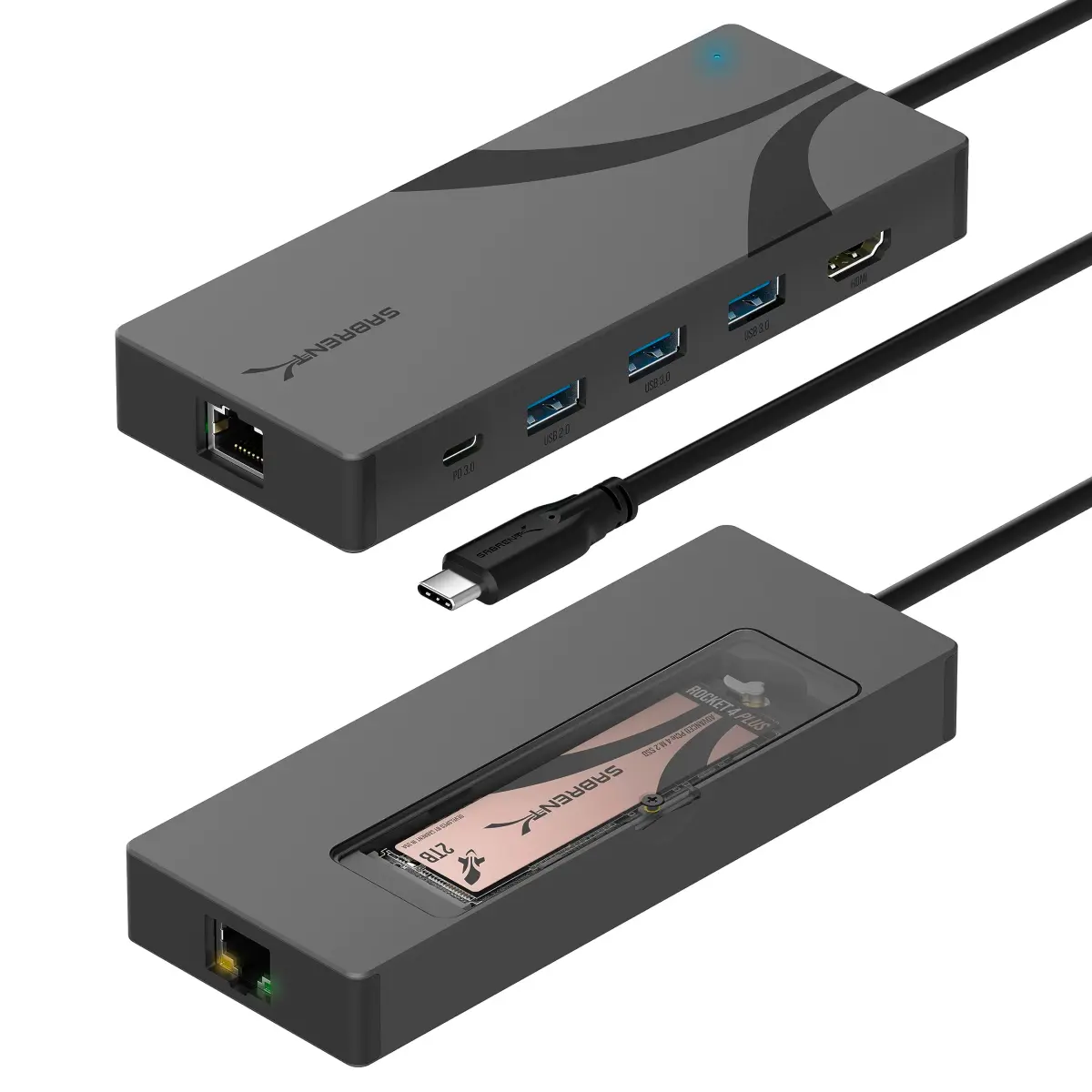 Sabrent USB-C 6-Port Hub & M.2 SSD Dock 136g (4.8oz) | 4K@60Hz HDMI, 90W PD, 10Gbps USB-C, 5Gbps USB-A, Gigabit Ethernet, M.2 NVMe/SATA SSD Slot - main product image