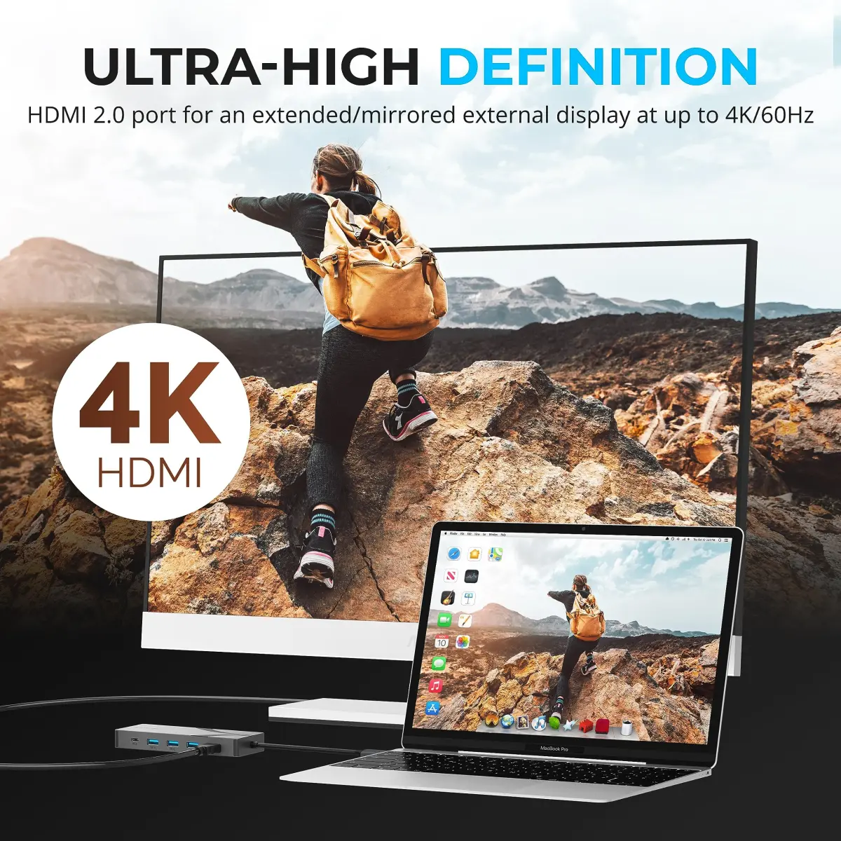 Sabrent USB-C 6-Port Hub & M.2 SSD Dock 136g (4.8oz) | 4K@60Hz HDMI, 90W PD, 10Gbps USB-C, 5Gbps USB-A, Gigabit Ethernet, M.2 NVMe/SATA SSD Slot - view 4