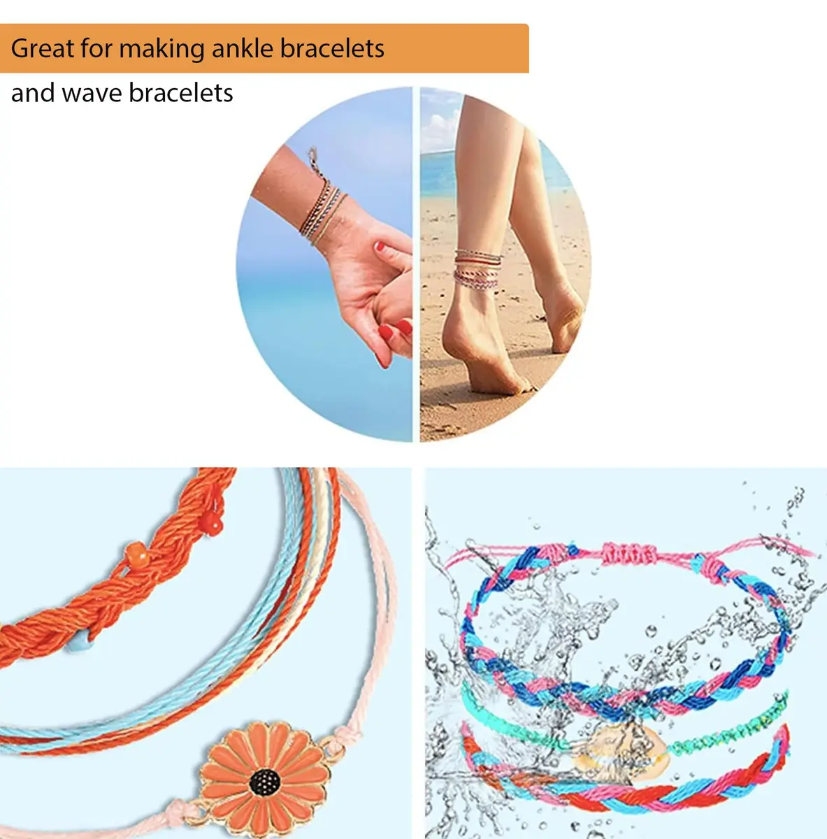 Phinicco 30 Colors 1mm Waxed Polyester Cord Bracelet Cord 685m (2250 ft) | Durable & Waterproof for Jewelry Making - view 2