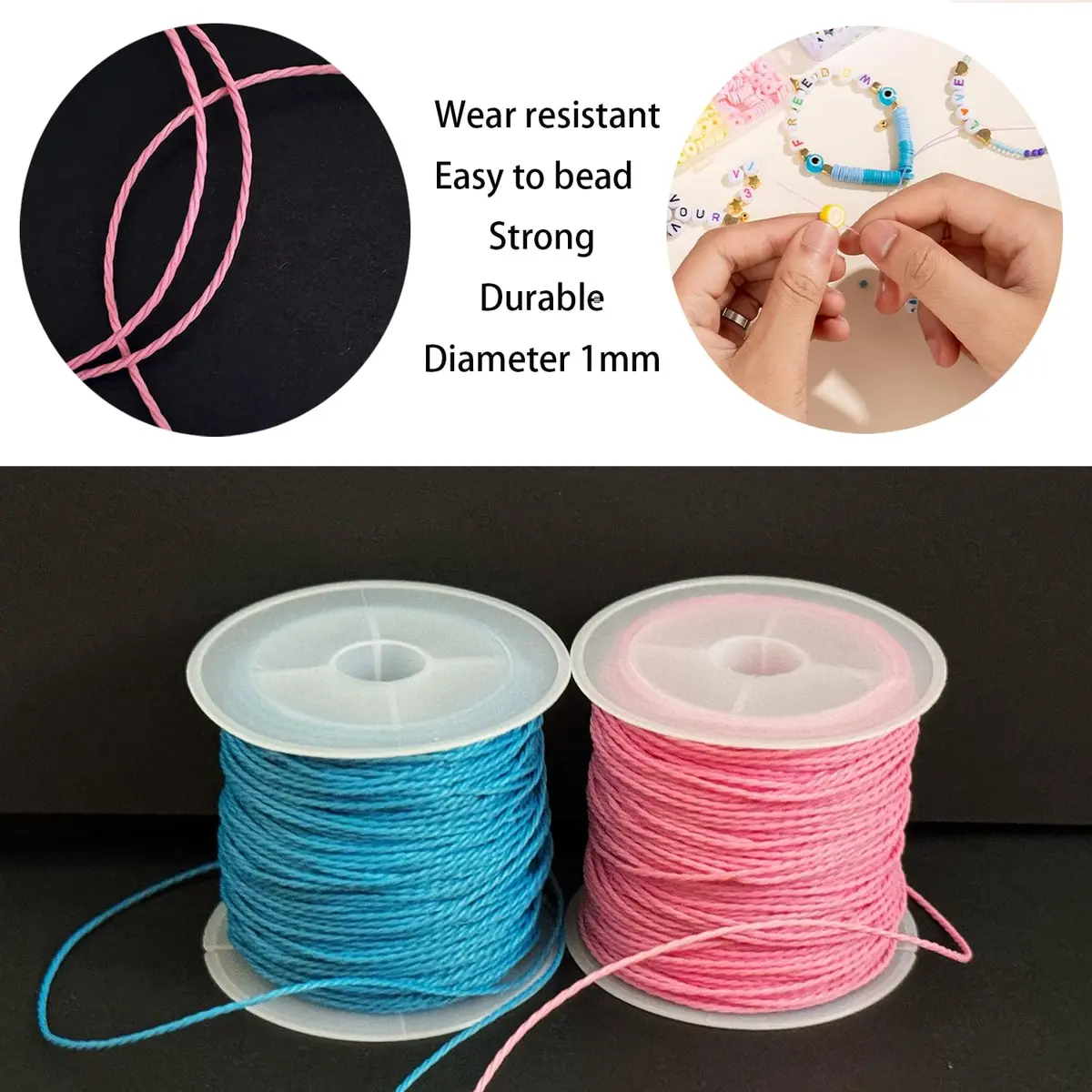 Phinicco 30 Colors 1mm Waxed Polyester Cord Bracelet Cord 685m (2250 ft) | Durable & Waterproof for Jewelry Making - view 4