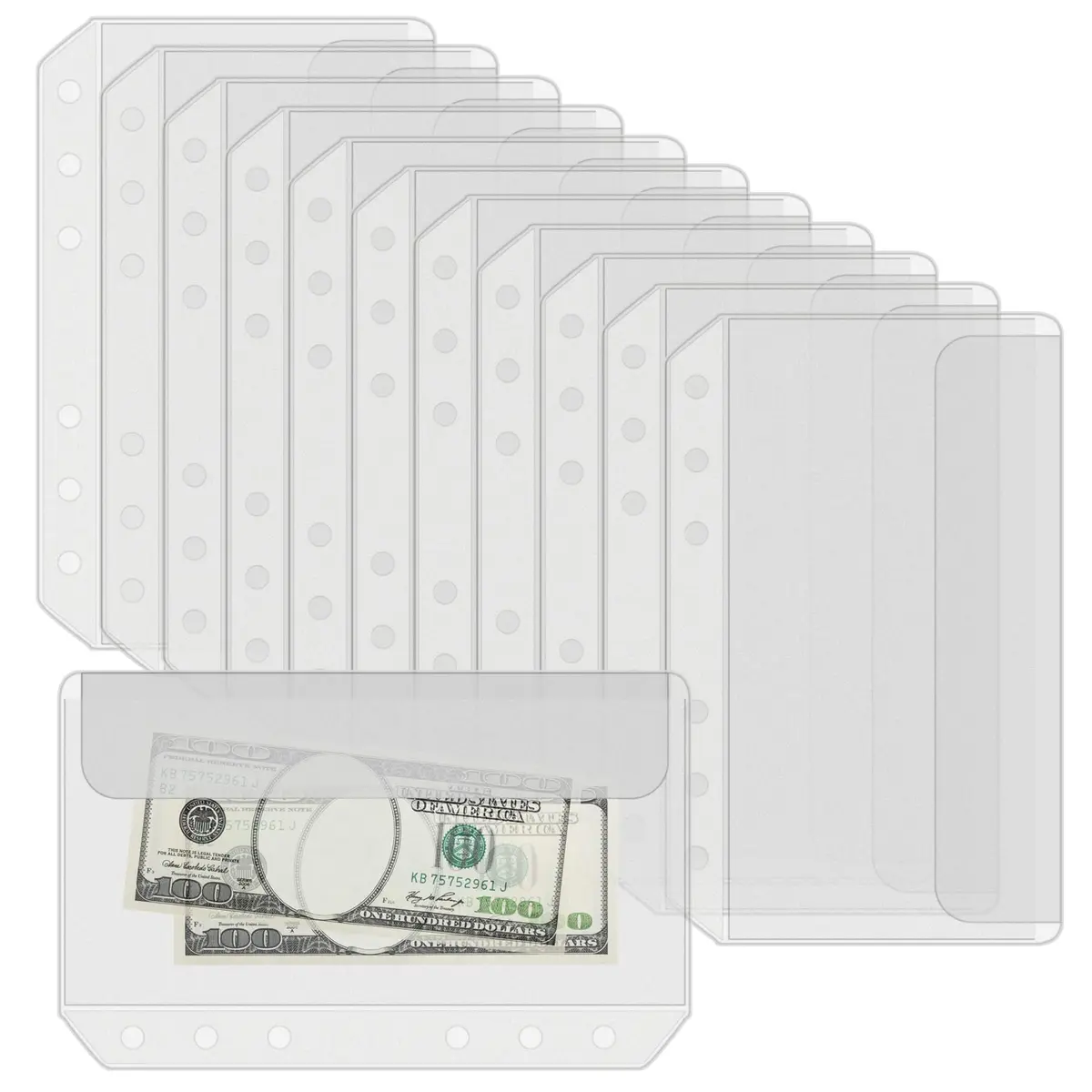 Antner A5 Binder Pockets Zipless 6-Hole Planner Inserts 12 Pieces | Clear PVC, Waterproof, Budgeting Organizer - main product image