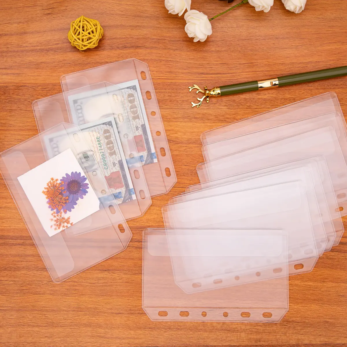 Antner A7 Binder Pockets Zipless Cash Envelopes 12-Pack | 6-Hole Punched Clear PVC Organizer - view 7