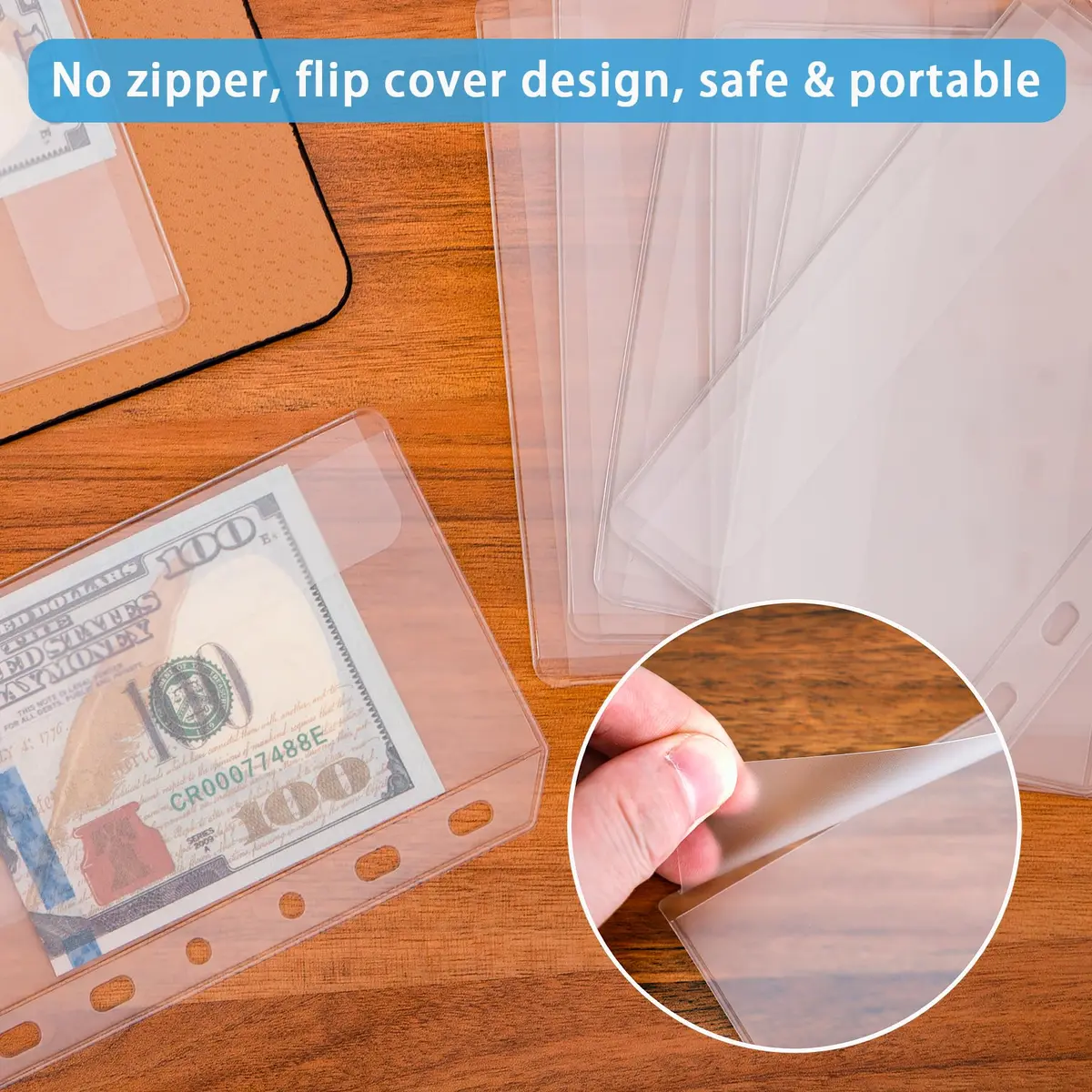 Antner A7 Binder Pockets Zipless Cash Envelopes 12-Pack | 6-Hole Punched Clear PVC Organizer - view 3