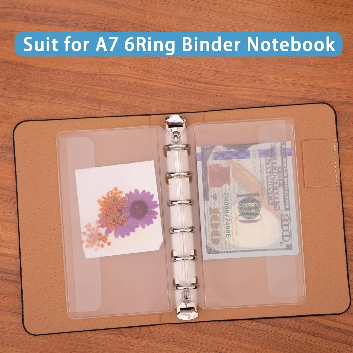 Antner A7 Binder Pockets Zipless Cash Envelopes 12-Pack | 6-Hole Punched Clear PVC Organizer - view 4