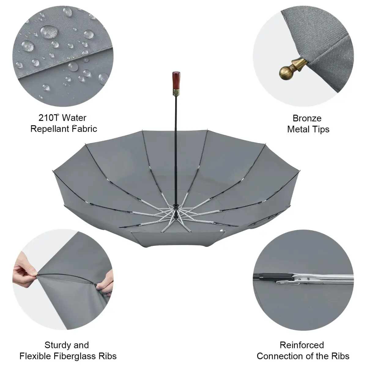 G4Free 54 Inch Large Windproof Golf Umbrella Compact Umbrellas for Rain | Automatic Open Close, Wood Handle, 124cm (48.8 Inch) Canopy - view 5