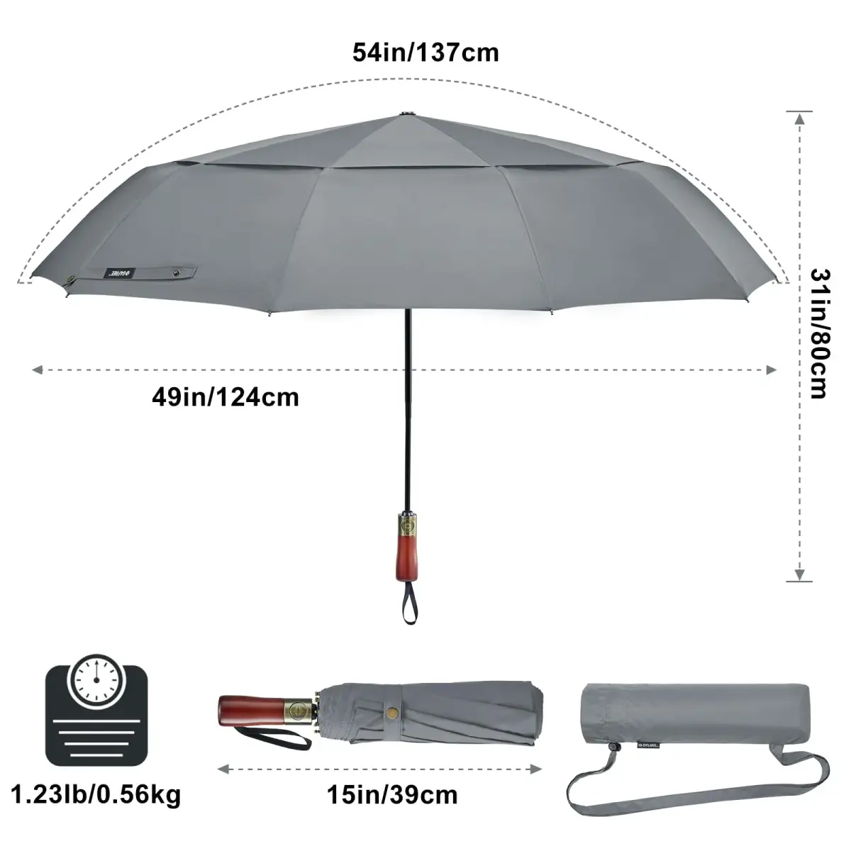 G4Free 54 Inch Large Windproof Golf Umbrella Compact Umbrellas for Rain | Automatic Open Close, Wood Handle, 124cm (48.8 Inch) Canopy - view 4