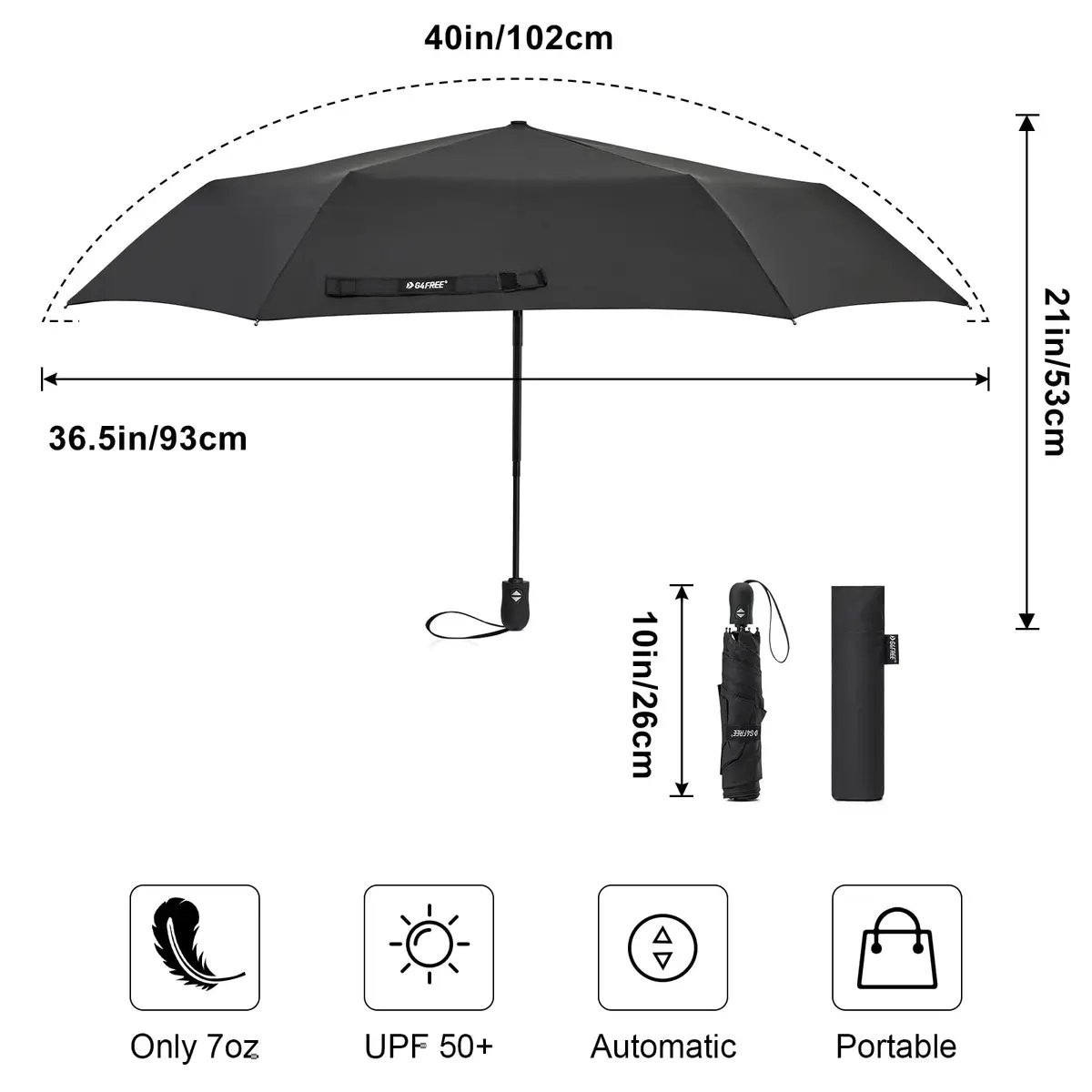 G4Free 40 Inch Travel Compact Umbrella UV Protection Lightweight Waterproof - view 4