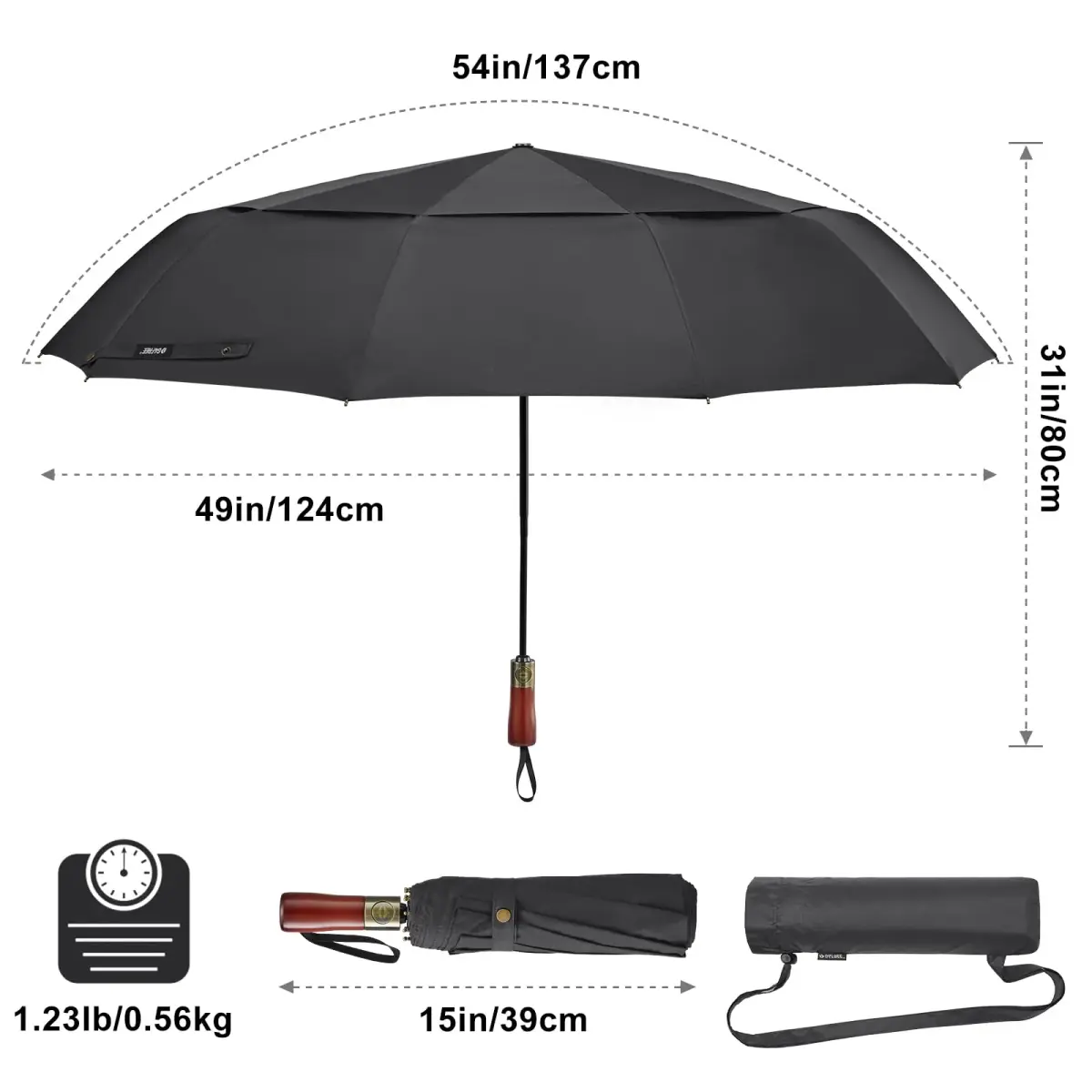 G4Free 54 Inch Large Windproof Golf Umbrella Compact Umbrellas for Rain | Automatic Open Close, Wood Handle, 2-Person Coverage - view 4