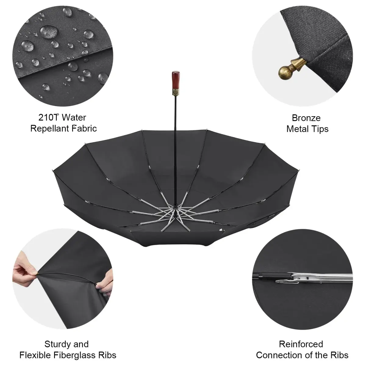 G4Free 54 Inch Large Windproof Golf Umbrella Compact Umbrellas for Rain | Automatic Open Close, Wood Handle, 2-Person Coverage - view 5