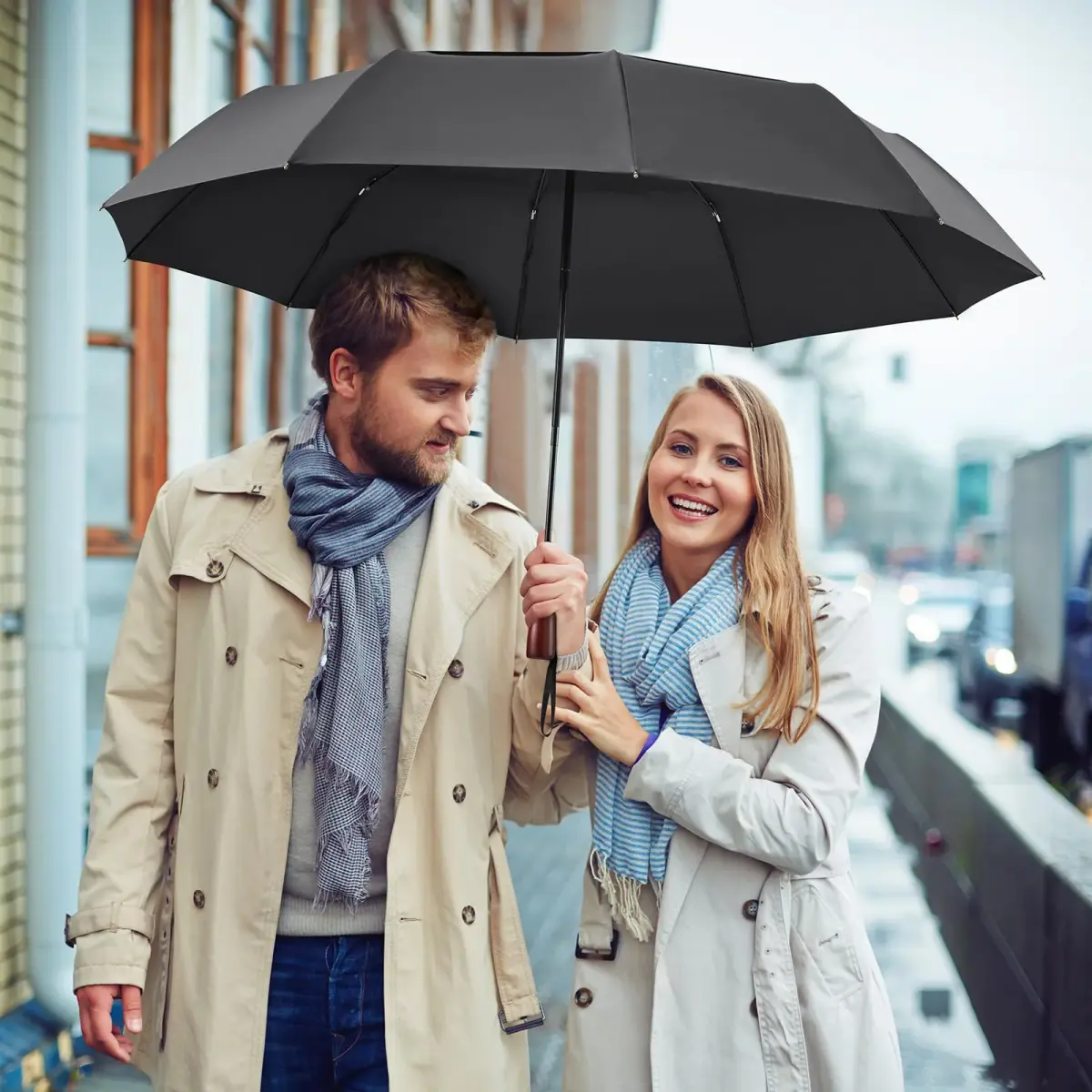 G4Free 54 Inch Large Windproof Golf Umbrella Compact Umbrellas for Rain | Automatic Open Close, Wood Handle, 2-Person Coverage - view 7