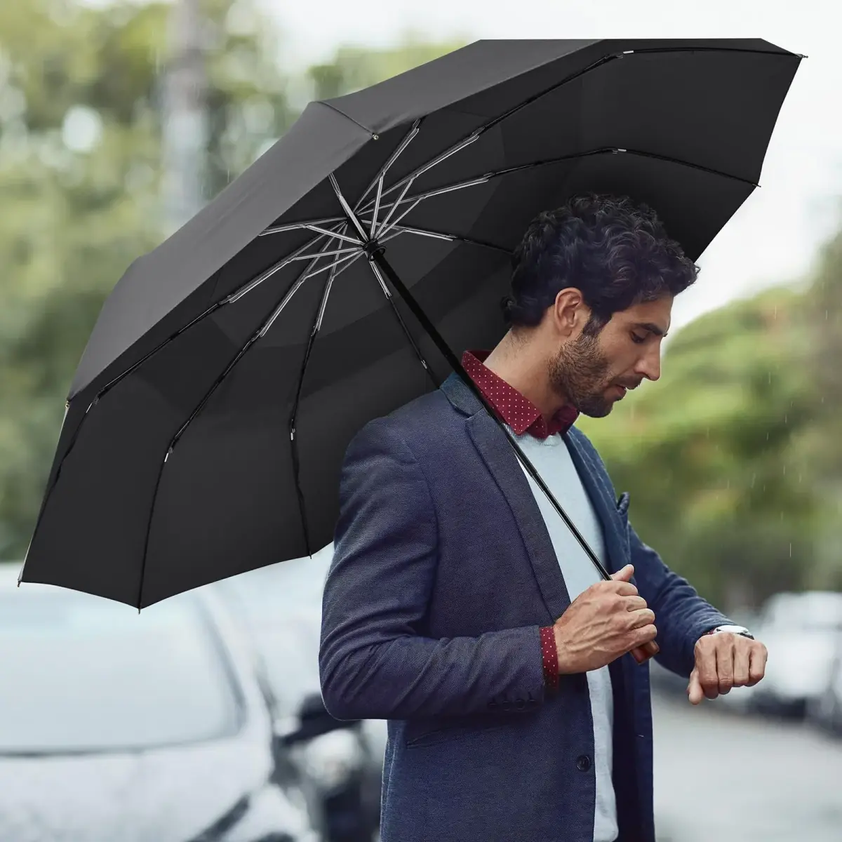 G4Free 54 Inch Large Windproof Golf Umbrella Compact Umbrellas for Rain | Automatic Open Close, Wood Handle, 2-Person Coverage - view 8
