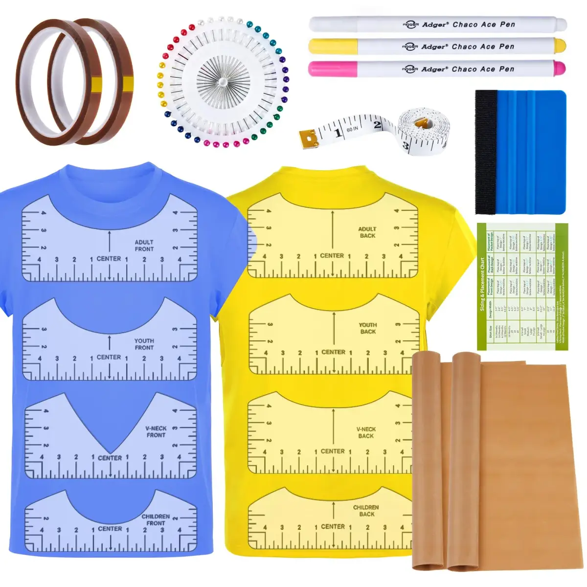 tietoc 18Pcs Sublimation Accessories Kit with Tshirt Alignment Rulers, Teflon Sheets, Heat Tape & Soft Measuring Tape | Value Pack for Heat Press - main product image