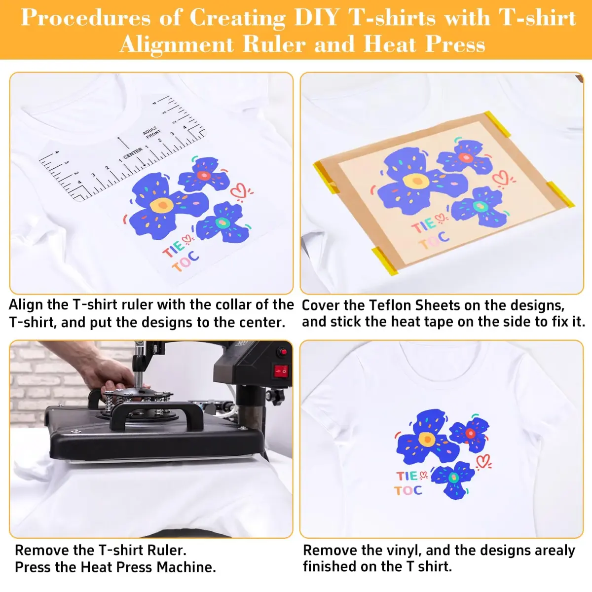 tietoc 18Pcs Sublimation Accessories Kit with Tshirt Alignment Rulers, Teflon Sheets, Heat Tape & Soft Measuring Tape | Value Pack for Heat Press - view 5