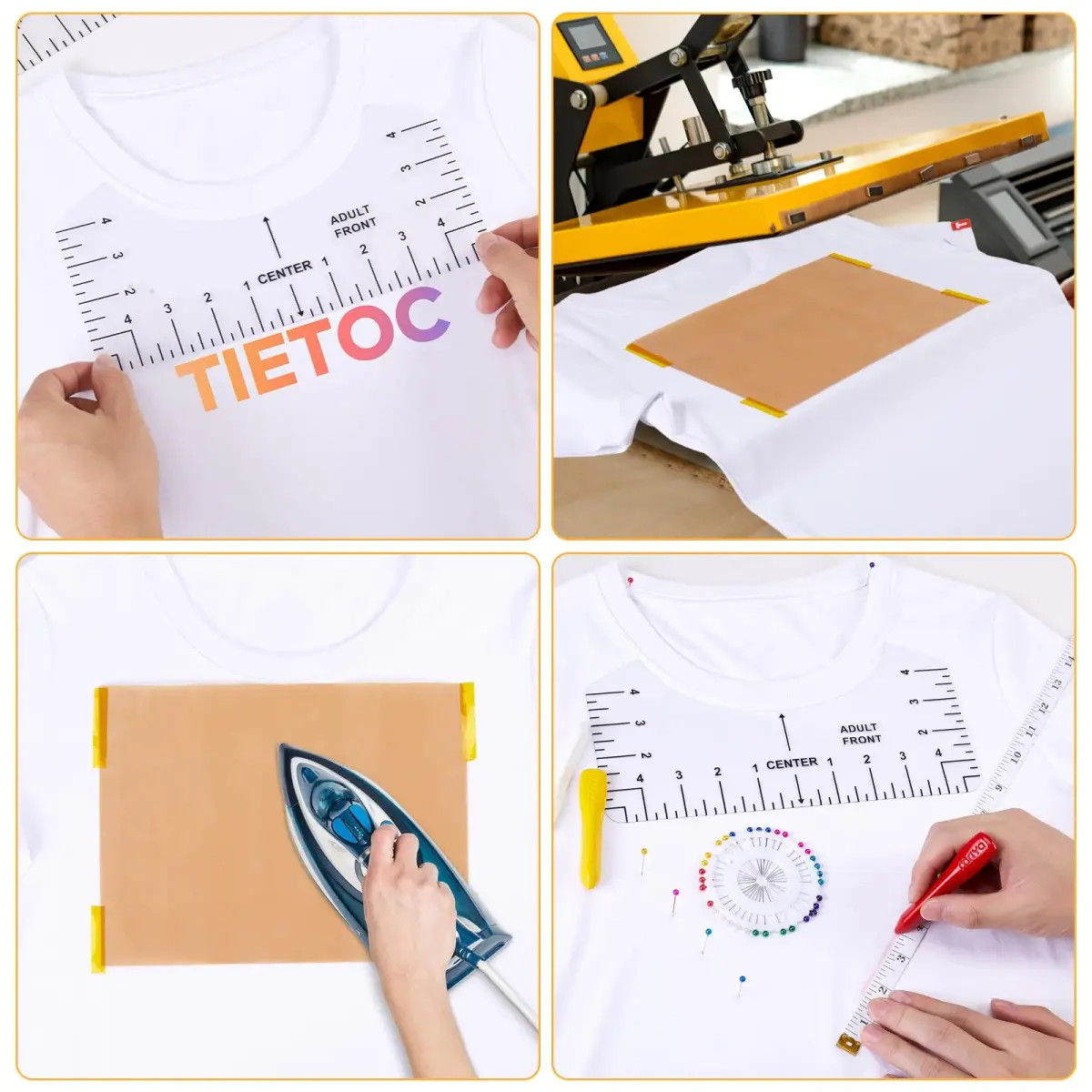 tietoc 18Pcs Sublimation Accessories Kit with Tshirt Alignment Rulers, Teflon Sheets, Heat Tape & Soft Measuring Tape | Value Pack for Heat Press - view 4