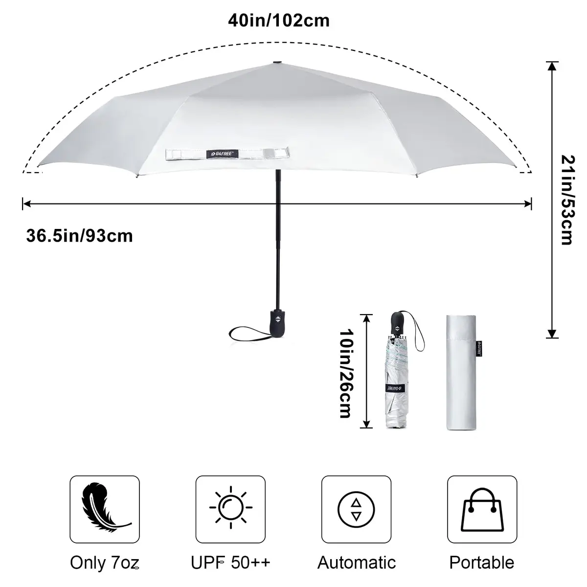 G4Free Compact Automatic Folding Umbrella Lake Blue | UPF 50+ Sun Protection, Lightweight, 40 Inch Canopy - view 3