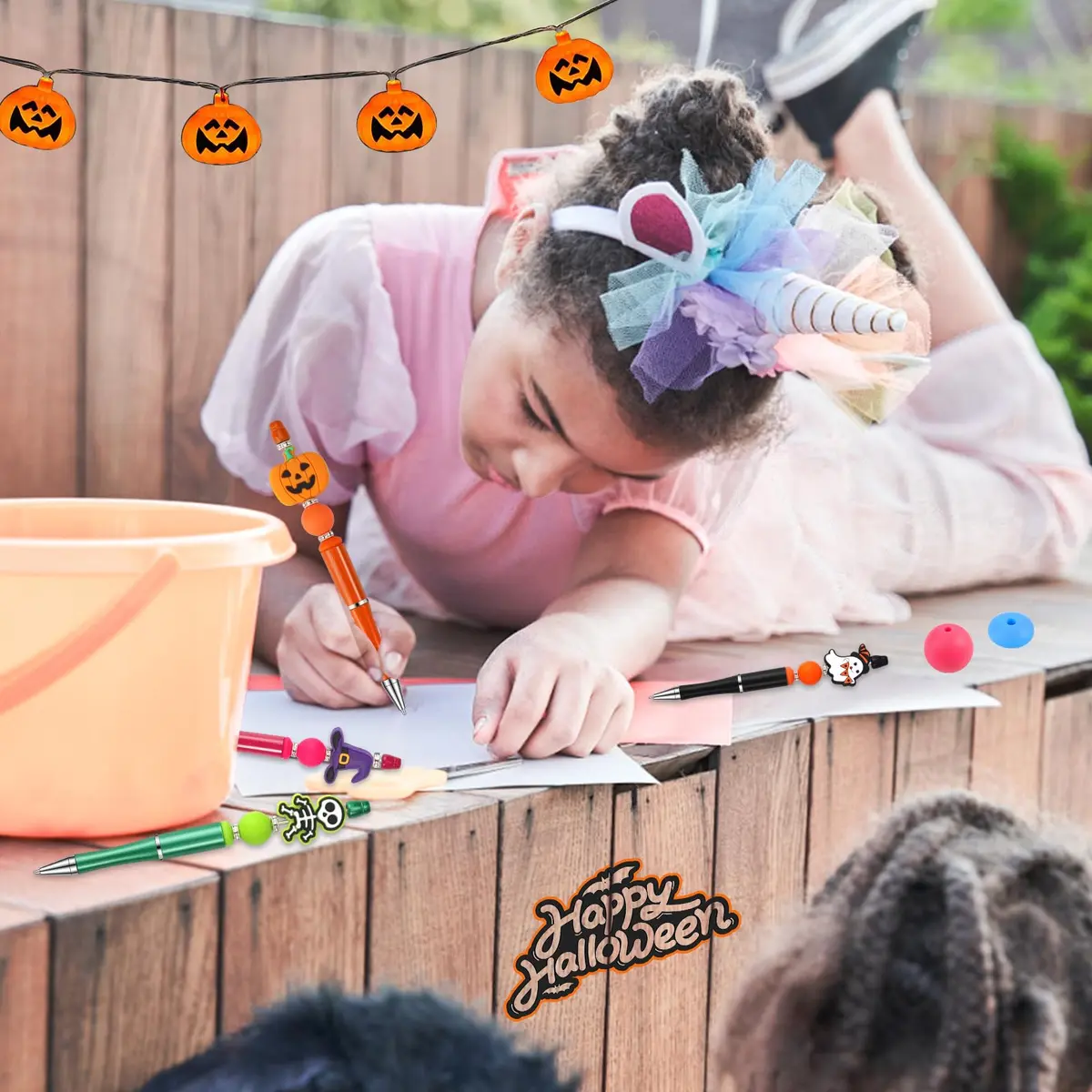 CZWZ Halloween Beadable Pens Set with Silicone Beads & Tassels, 8 Count, Black/Green/Purple/Orange - view 7