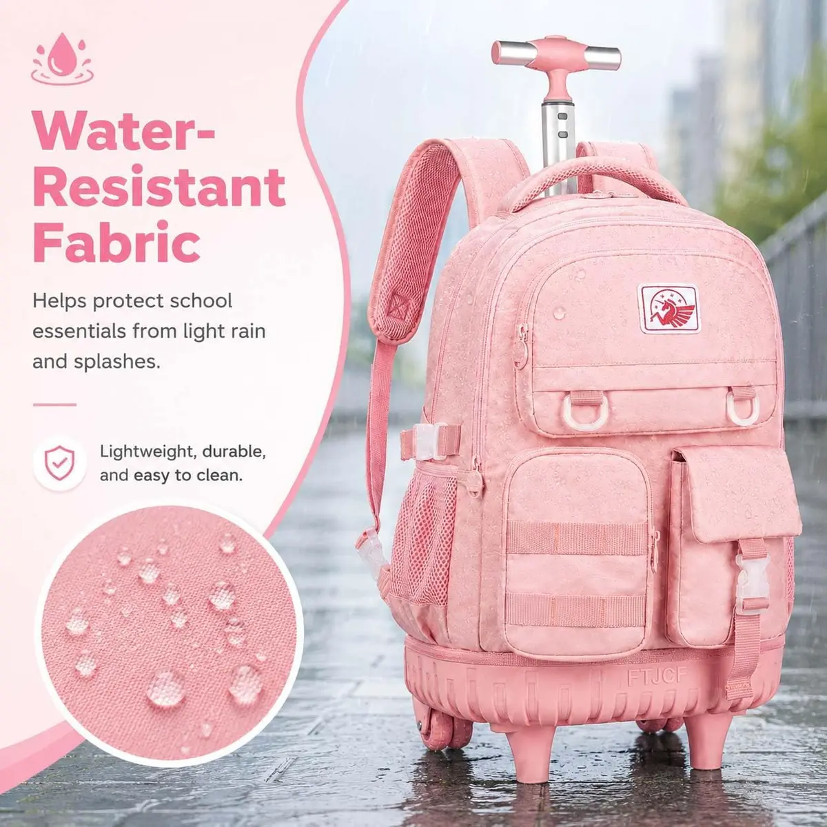 WZLVO Water Resistant Rolling Backpack for Girls & Women, 21 inch Pink | Durable & Spacious - view 3