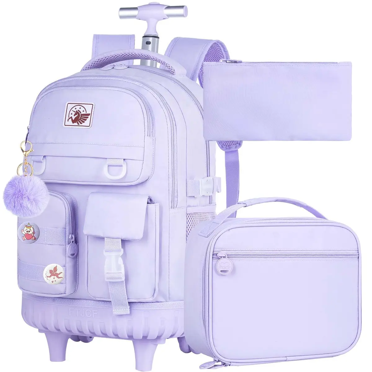WZLVO Rolling Backpack with Wheels for Girls and Women, 19" High, Purple | Durable, Water-Resistant School Bag - main product image