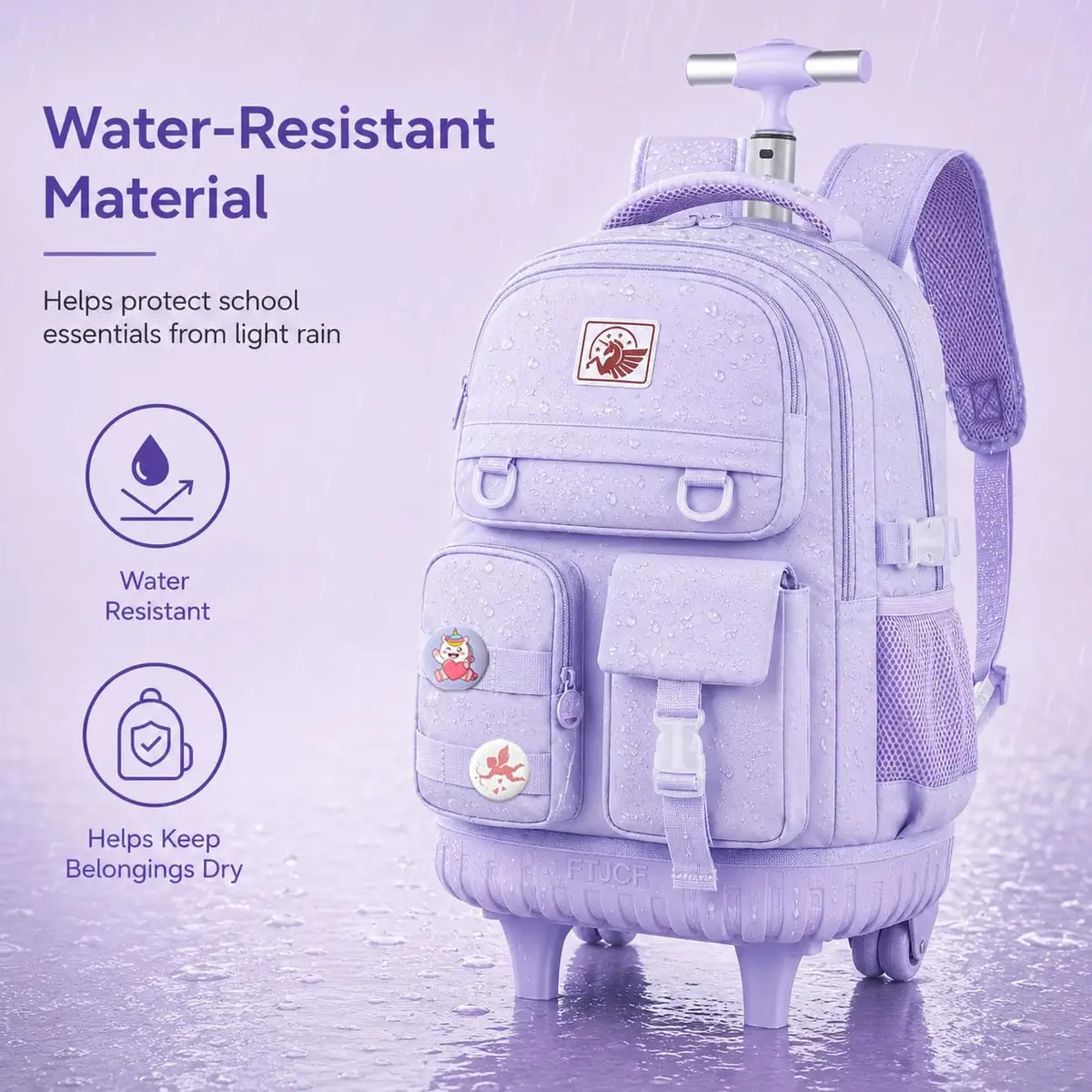 WZLVO Rolling Backpack with Wheels for Girls and Women, 19" High, Purple | Durable, Water-Resistant School Bag - view 3