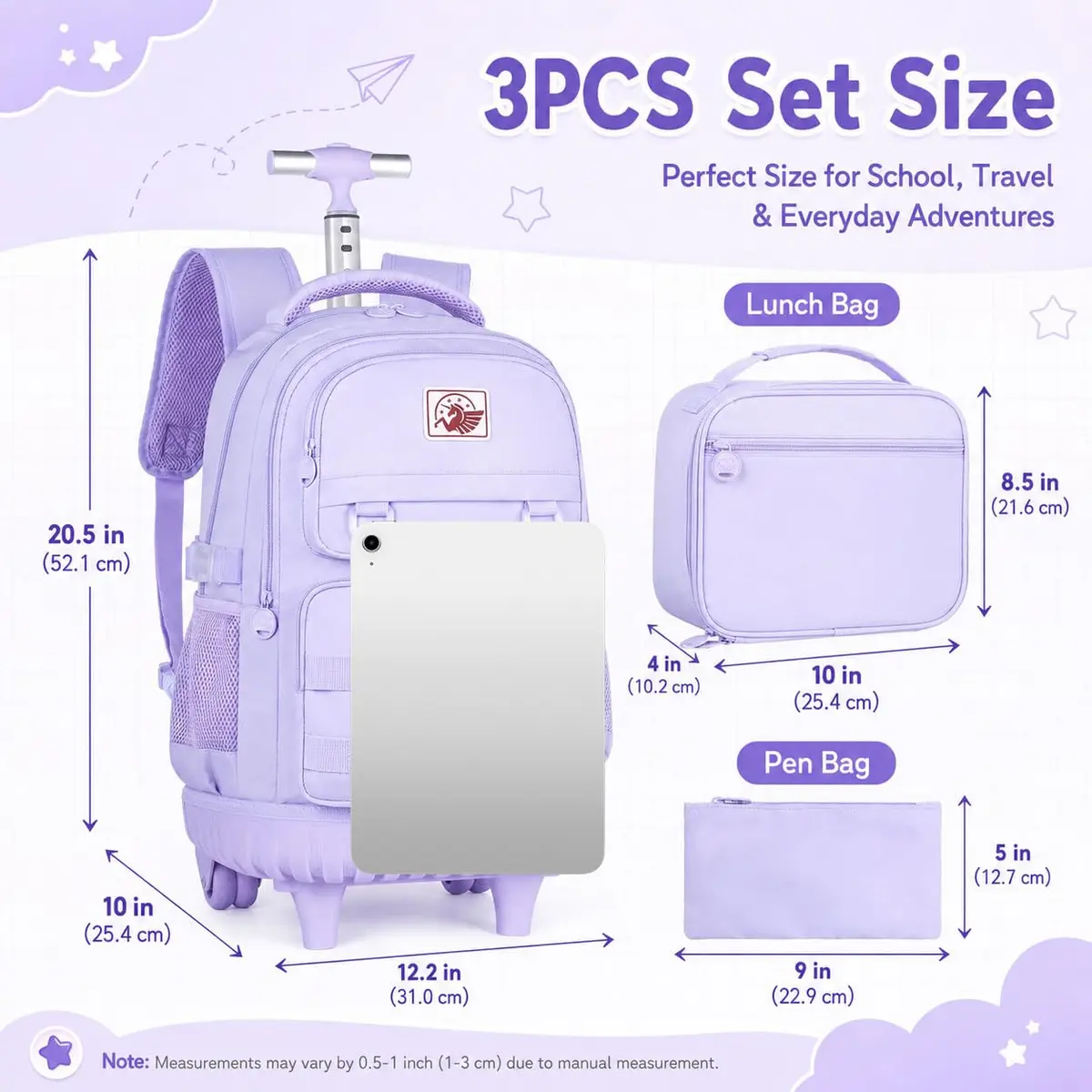 WZLVO Rolling Backpack with Wheels for Girls and Women, 19" High, Purple | Durable, Water-Resistant School Bag - view 4